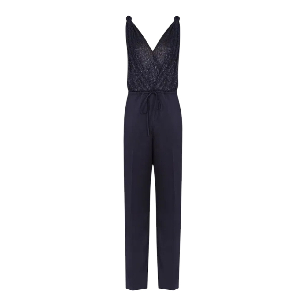 Reiss Margot Metallic & Satin Jumpsuit Navy Size 8 US NWT - Picture 2 of 14
